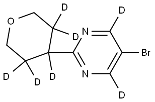 5-bromo-2-(tetrahydro-2H-pyran-4-yl-3,3,4,5,5-d5)pyrimidine-4,6-d2 Struktur