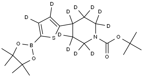tert-butyl 4-(5-(4,4,5,5-tetramethyl-1,3,2-dioxaborolan-2-yl)thiophen-2-yl-3,4-d2)piperidine-1-carboxylate-2,2,3,3,4,5,5,6,6-d9 Struktur