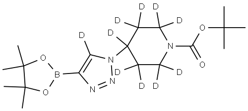 tert-butyl 4-(4-(4,4,5,5-tetramethyl-1,3,2-dioxaborolan-2-yl)-1H-1,2,3-triazol-1-yl-5-d)piperidine-1-carboxylate-2,2,3,3,4,5,5,6,6-d9 Struktur