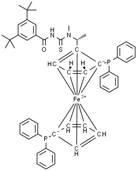(2R)-1-[(1R)-1-[[[(3,5-di-tert-butyl)benzoyl] amino]thioxomethyl] methylamino]ethyl]-1′,2-bis(diphenylphosphino)ferrocene Structure