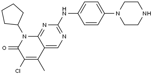 Pyrido[2,3-d]pyrimidin-7(8H)-one, 6-chloro-8-cyclopentyl-5-methyl-2-[[4-(1-piperazinyl)phenyl]amino]- Struktur