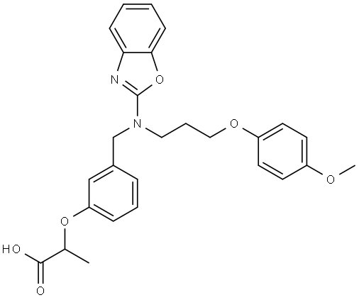 2-(3-((benzo[d]oxazol-2-yl(3-(4-methoxyphenoxy)propyl)amino)methyl)phenoxy)propanoic acid Struktur
