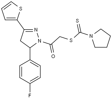 2-[5-(4-FLUOROPHENYL)-3-(2-THIENYL)-4,5-DIHYDRO-1H-PYRAZOL-1-YL]-2-OXOETHYL 1-PYRROLIDINECARBODITHIOATE|