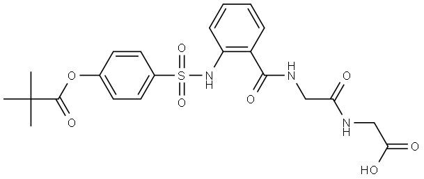 2-[[2-[[2-[[4(2,2-dimethylpropanoyloxy)pheny!]sulfonylamino]benzoyl]amino]acetyl]amino]acetic acid Struktur