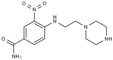 Benzamide, 3-nitro-4-[[2-(1-piperazinyl)ethyl]amino]- Struktur