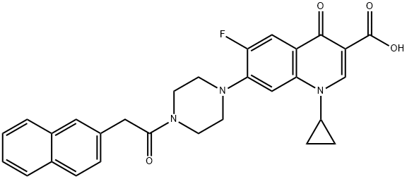 3-Quinolinecarboxylic acid, 1-cyclopropyl-6-fluoro-1,4-dihydro-7-[4-[2-(2-naphthalenyl)acetyl]-1-piperazinyl]-4-oxo- Struktur