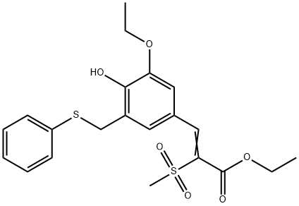 ethyl (Z)-3-[3-ethoxy-4-hydroxy-5-(phenylsulfanylmethyl)phenyl]-2-meth ylsulfonyl-prop-2-enoate Struktur