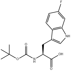 (S)-2-((叔丁氧基羰基)氨基)-3-(6-氟-1H-吲哚-3-基)丙酸 结构式