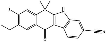 9-ethyl-8-iodo-6,6-diMethyl-11-oxo-6,11-dihydro-5H-benzo[b]carbazole-3-carbonitrile Struktur