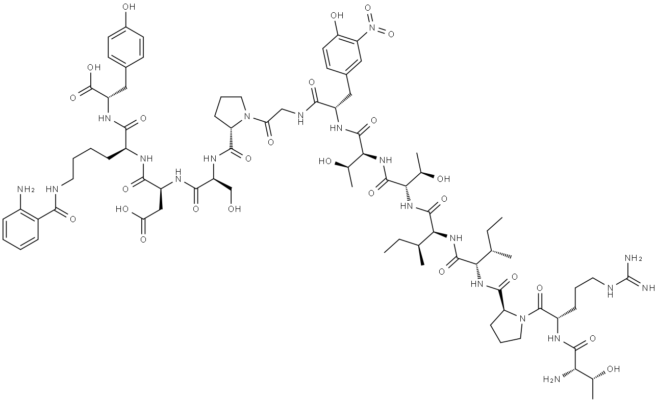 H-THR-ARG-PRO-ILE-ILE-THR-THR-M-NITRO-TYR-GLY-PRO-SER-ASP-LYS(ABZ)-TYR-OH, 213135-91-2, 结构式