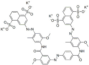 1,5-Naphthalenedisulfonic acid, 3-[[4-[[4-[[3-[[[4-[(4,8-disulfo-2-naphthalenyl)azo]-2-methoxy-5-methylphenyl]amino]carbonyl]-4-methoxyphenyl]azo]benzoyl]amino]-5-methoxy-2-methylphenyl]azo]-, tetrapotassium salt Struktur