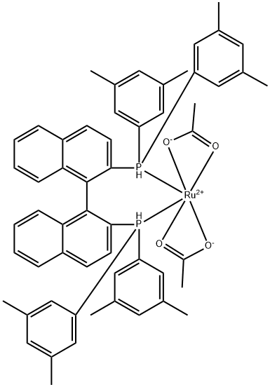 Diacetato{(S)-(-)-2,2'-bis[di(3,5-xylyl)phosphino]-1,1'-binaphthyl}ruthenium(II) Struktur