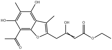 4-(7-Acetyl-4,6-dihydroxy-3,5-dimethylbenzofuran-2-yl)-3-hydroxy-2-butenoic acid ethyl ester Struktur