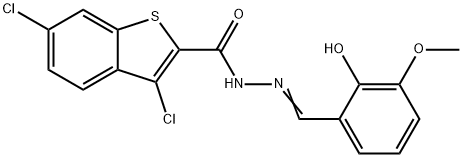 Benzo[b]thiophene-2-carboxylic acid, 3,6-dichloro-, [(2-hydroxy-3-methoxyphenyl)methylene]hydrazide (9CI) Struktur