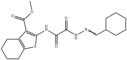 Benzo[b]thiophene-3-carboxylic acid, 2-[[[(cyclohexylmethylene)hydrazino]oxoacetyl]amino]-4,5,6,7-tetrahydro-, methyl ester (9CI) Struktur