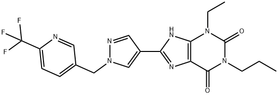 3-ethyl-1-propyl-8-(1-((6-(trifluoroMethyl)pyridin-3-yl)Methyl)-1H-pyrazol-4-yl)-1H-purine-2,6(3H,7H)-dione Struktur