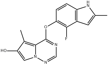 4-[(4-Fluoro-2-methyl-1H-indol-5-yl)oxy]-5-methylpyrrolo[2,1-f][1,2,4]triazin-6-ol Struktur