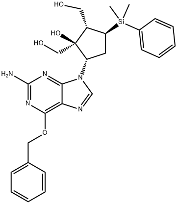 [(1S,2S,3S,5S)-5-[2-Amino-6-(benzyloxy)-9H-purin-9-yl]-3-[dimethyl(phenyl)silyl]-1-hydroxycyclopentane-1,2-diyl]dimethanol|[(1S,2S,3S,5S)-5-[2-氨基-6-(苄氧基)-9H-嘌呤-6-基]-3-(二甲基苯基硅烷基)-1-羟基环戊烷]-1,2-二甲醇