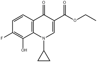 3-Quinolinecarboxylic acid, 1-cyclopropyl-7-fluoro-1,4-dihydro-8-hydroxy-4-oxo-, ethyl ester Struktur