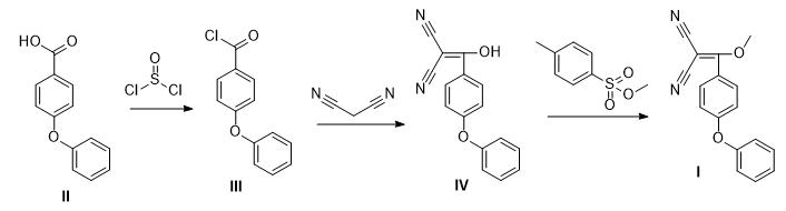 1,1-二氰基-2-甲氧基-2-(4-苯氧基苯基)乙烯反应路线