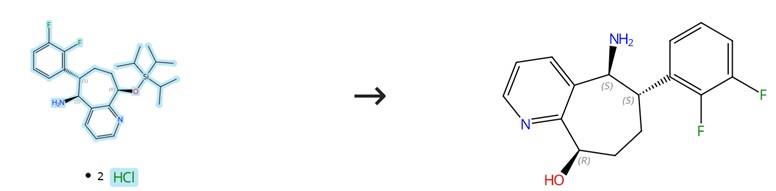 (5S,6S,9R)-6-(2,3-二氟苯基)-9-((三异丙基硅)氧基)-6,7,8,9-四氢-5H-环庚[B]吡啶-5-胺盐酸盐的水解反应