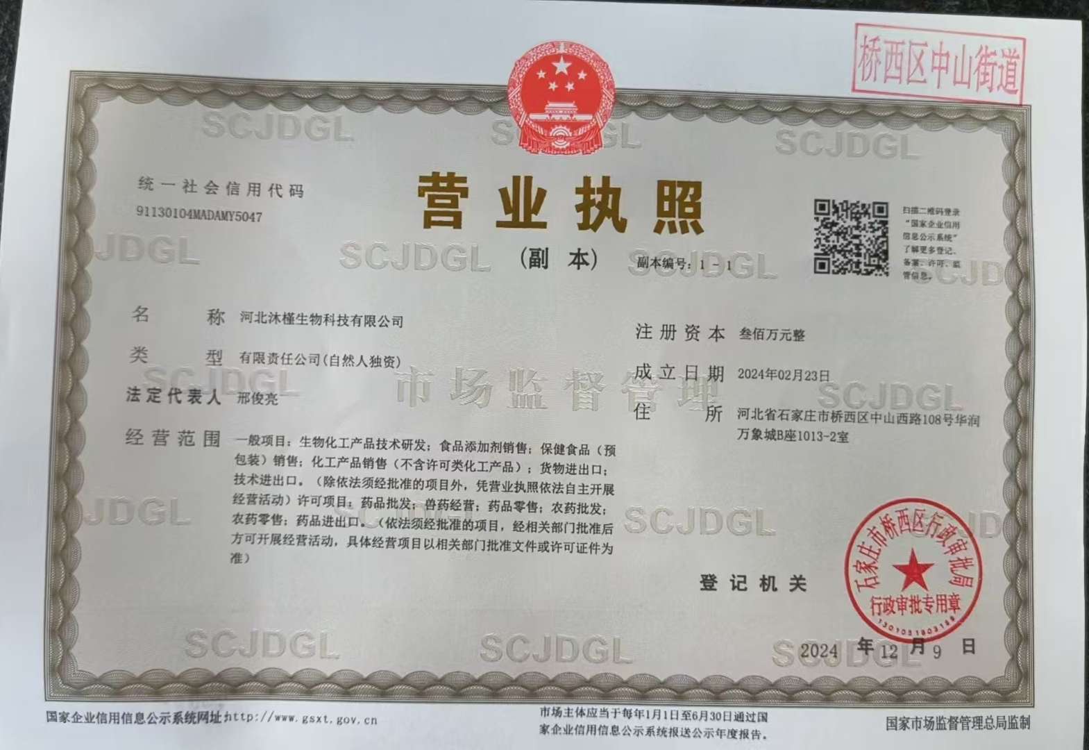 Business License Of EnterpriseLegal Person
