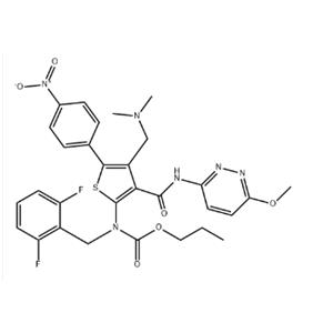 Carbamic acid, N-[(2,6-difluorophenyl)methyl]-N-[4-[(dimethylamino)methyl]-3-[[(6-methoxy-3-pyridazinyl)amino]carbonyl]-5-(4-nitrophenyl)-2-thienyl]-, propyl ester