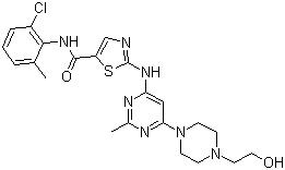CAS 登录号：302962-49-8, 达沙替尼, BMS 354825, N-(2-氯-6-甲基苯基)-2-[[6-[4-(2-羟乙基)哌嗪-1-基]-2-甲基嘧啶-4-基]氨基]-1,3-噻唑-5-甲酰胺